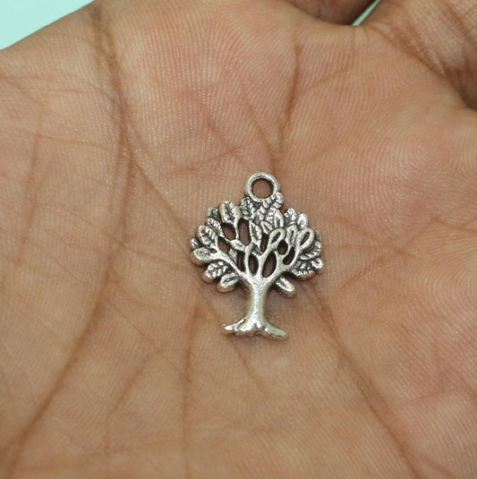 21mm German Silver Tree Charms - Silver / German Silver / 10 Pcs [ Rs 11.5 / Piece ]