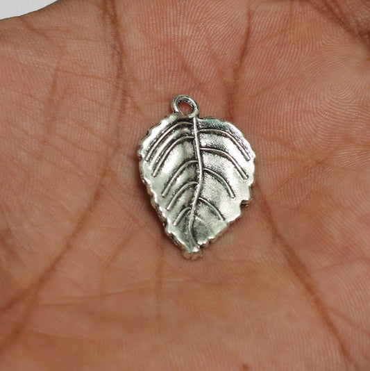 10 Pcs, 29mm German Silver Leaf Charms - Silver / German Silver / Leaf