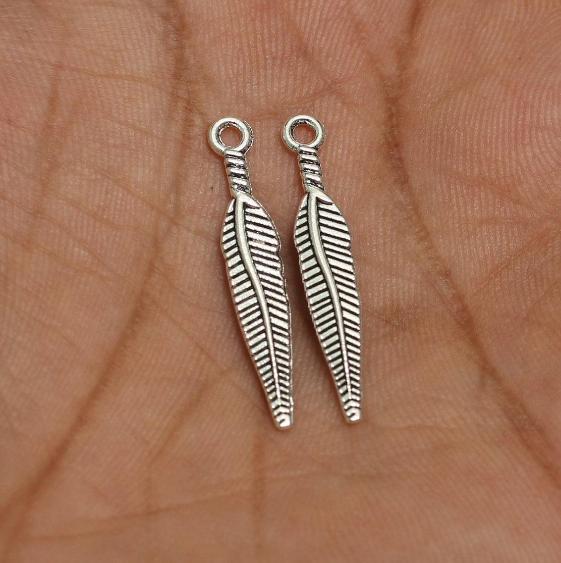 28mm German Silver Leaf Charms - Silver / German Silver / 10 Pcs [ Rs 7.5 / Piece ]