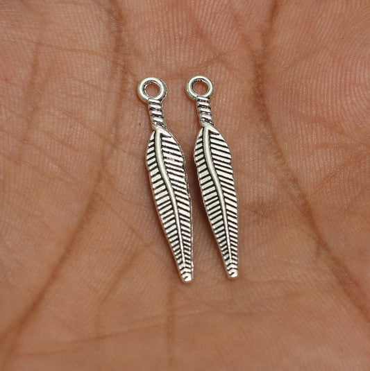 28mm German Silver Leaf Charms - Silver / German Silver / 10 Pcs [ Rs 7.5 / Piece ]