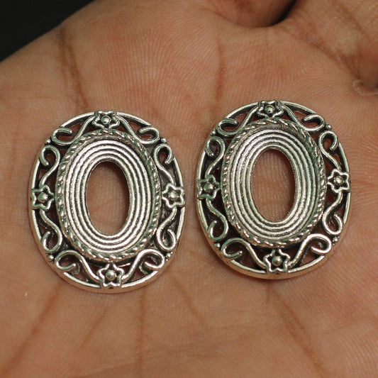 10 Pcs German Silver Pendant Connectors 1 Inch - German Silver / Silver / Oval