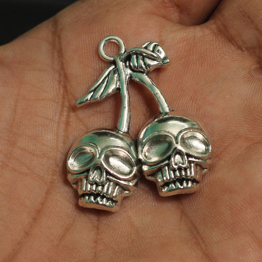 1 Pc German Silver Skull Face Charm 1.5 Inch - German Silver / Silver