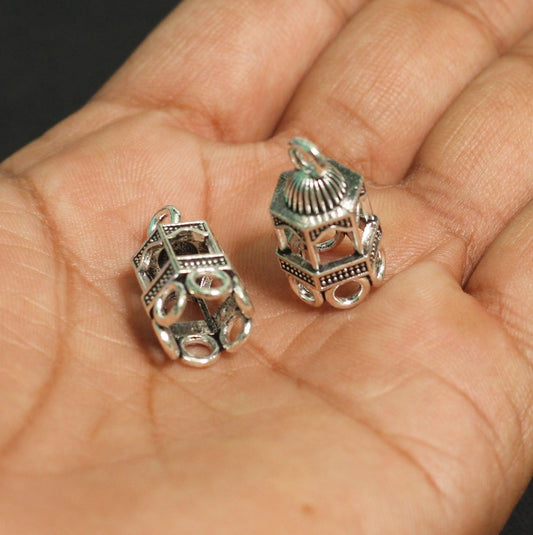 4 Pcs German Silver Earring Jhumkies 18x12mm - German Silver / Silver