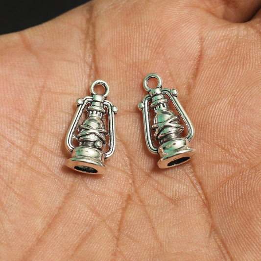 4 Pcs German Silver Lantern Charms 0.75 Inch - German Silver / Silver