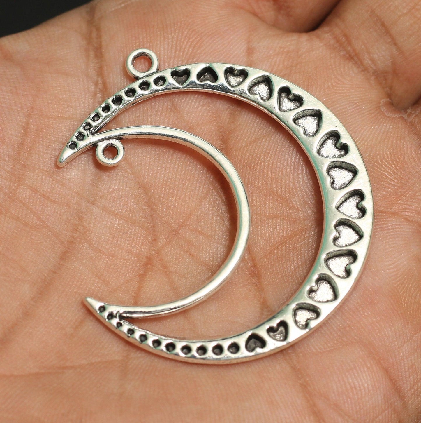 1 Pc German Silver Moon Charm 1.75 Inch - German Silver / Silver