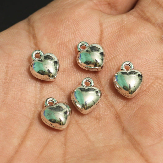 10 Pcs German Silver Heart Charms 10mm - German Silver / Silver