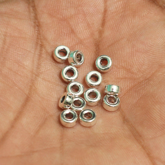 50 Pcs German Silver Tyre Beads 5x3mm - German Silver / Silver / Tyre