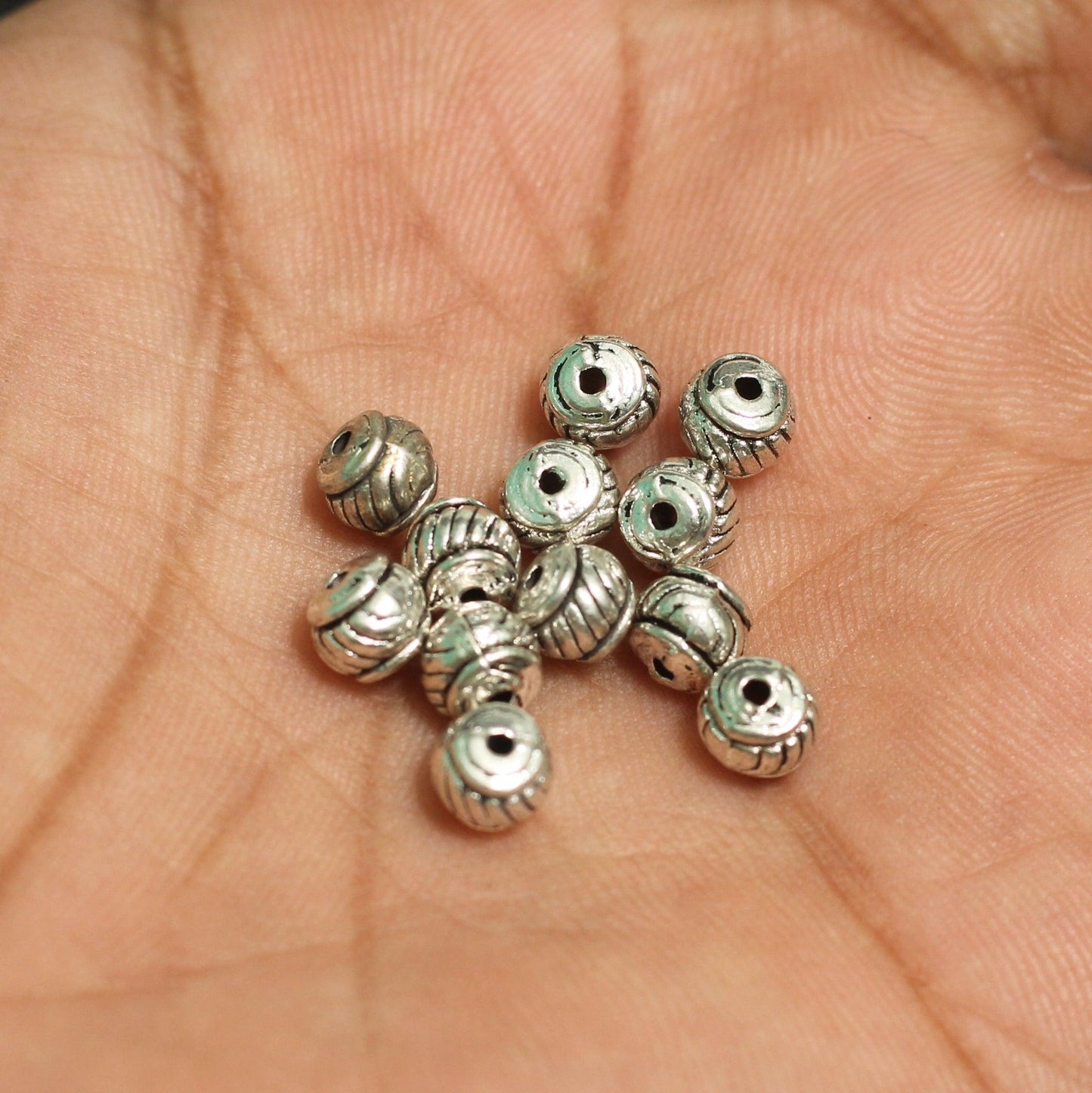 50 Pcs 5x6mm German Silver Beads - German Silver / Silver / 5mm
