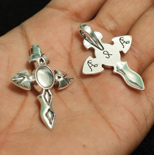 1.75 Inch German Silver Cross Pendant - Silver / German Silver / 2 Pcs