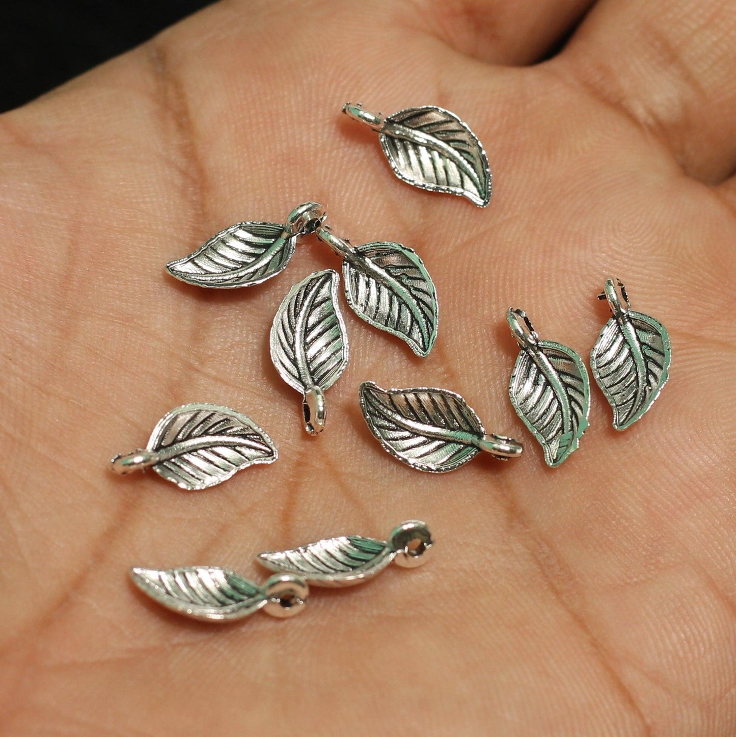 15x6mm German Silver Leaf Charms - Silver / German Silver / 10 Pcs
