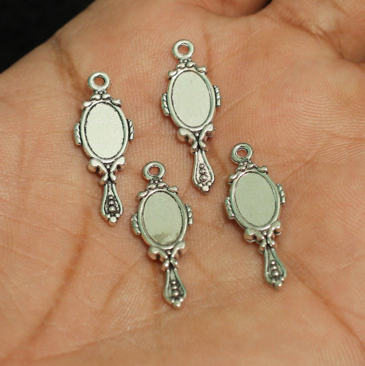 1 Inch German Silver Mirror Frame Pendants Base - Silver / German Silver / 10 Pcs