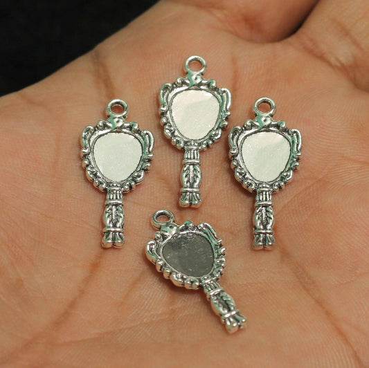 1.25 Inch German Silver Mirror Pendant Base - Silver / German Silver / 10 Pcs