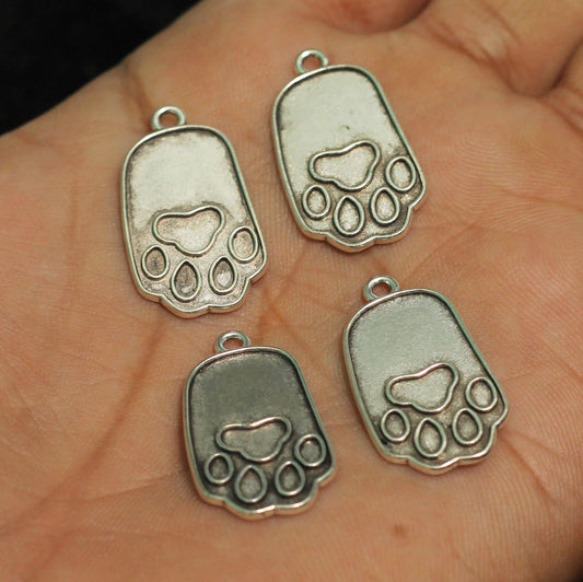 10 Pcs, 1 Inch German Silver Foot Prints Charms - Silver / German Silver