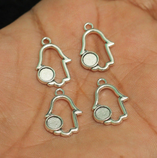 10 Pcs, 20x14mm German Silver Hamsa Hand Bezel Charms - Silver / German Silver / 10 Pcs