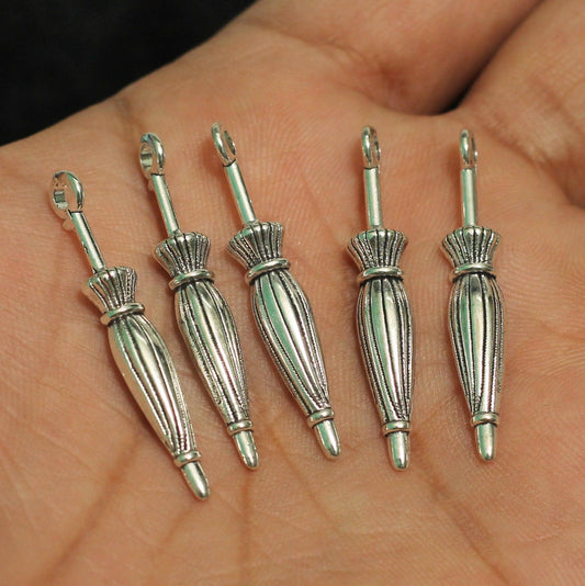 1.5 Inch German Silver Umbrela Pendant - Silver / German Silver / 10 Pcs