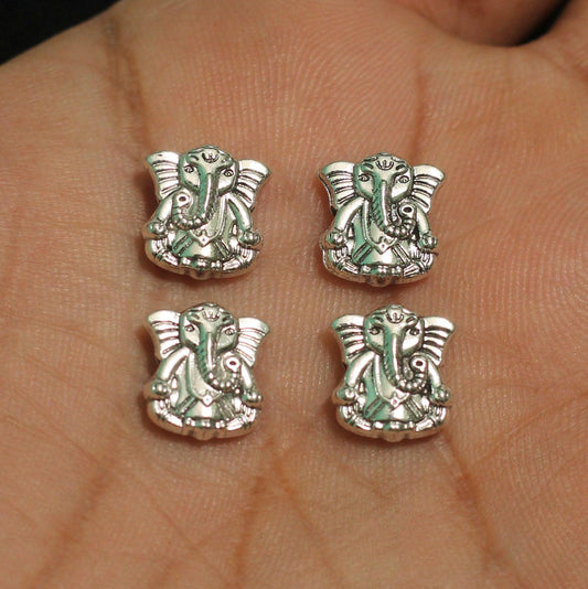 10x10mm German Silver Ganesha Spacer Beads - Silver / German Silver / 10 Pcs
