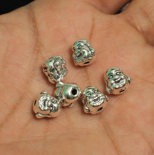 9x9mm German Silver Laughing Buddha Beads - Silver / German Silver / 10 Pcs