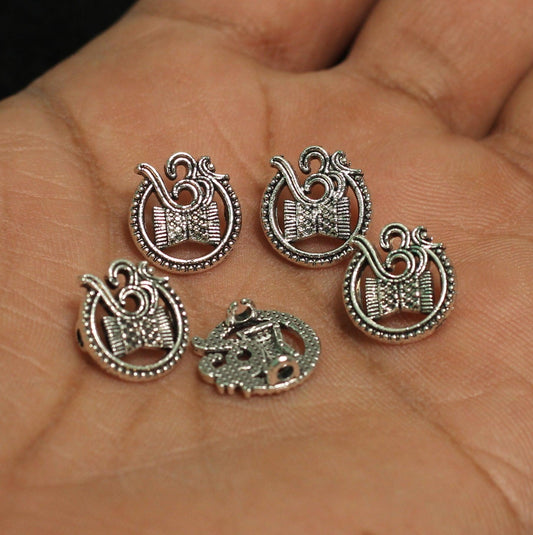 12mm German Silver Om Connectors - Silver / German Silver / 10 Pcs