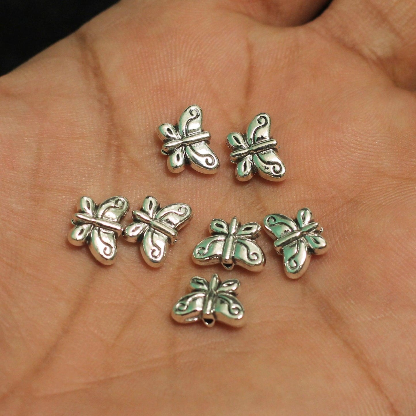 7x10mm German Silver Butterfly Beads - Silver / German Silver / 10 Pcs