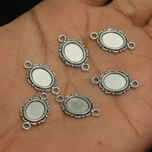 10 Pcs, 21x11mm, German Silver Bezel Connectors - Silver / German Silver