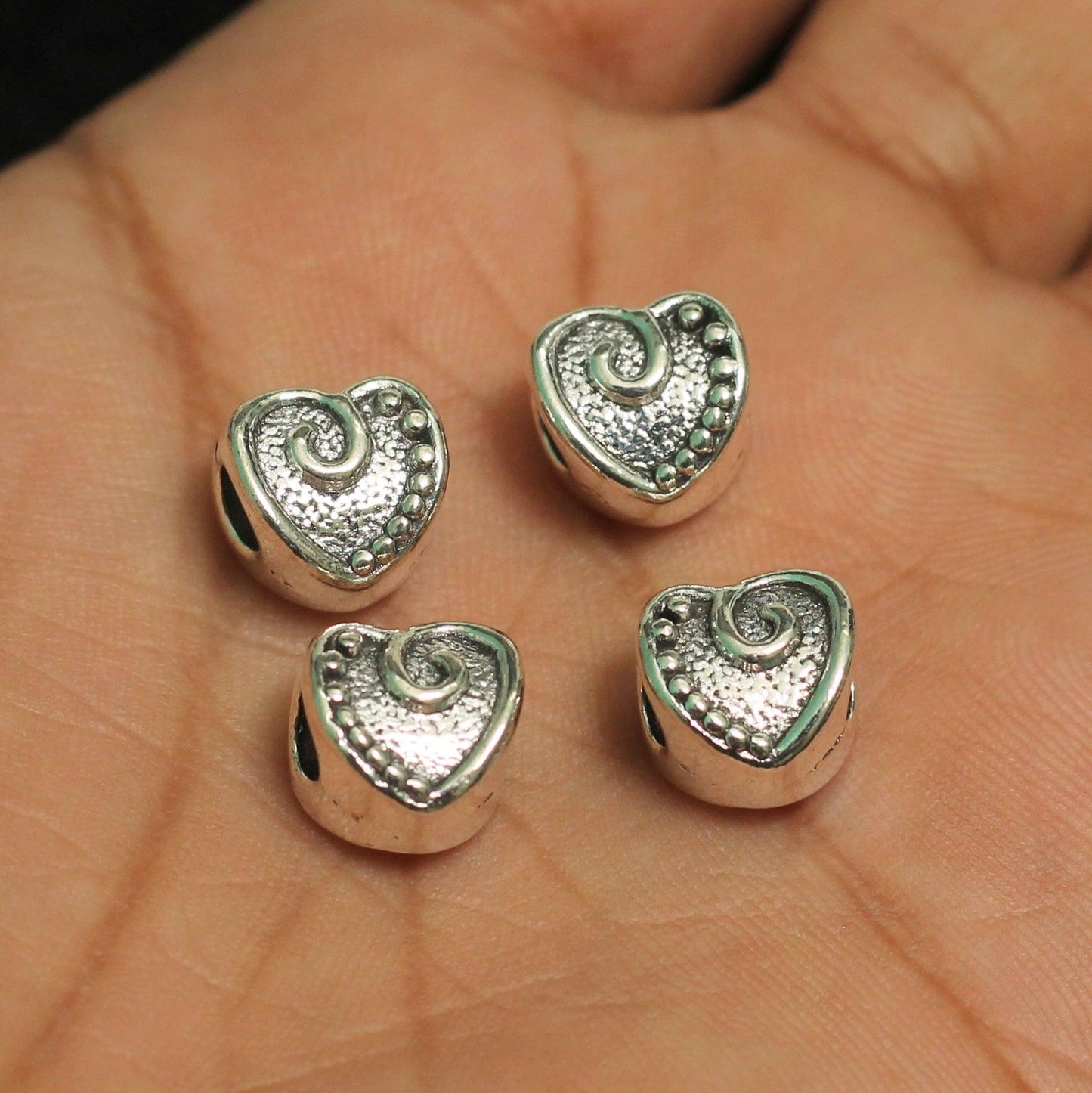10 Pcs, 11x11mm German Silver Heart Spacer Beads - Silver / German Silver