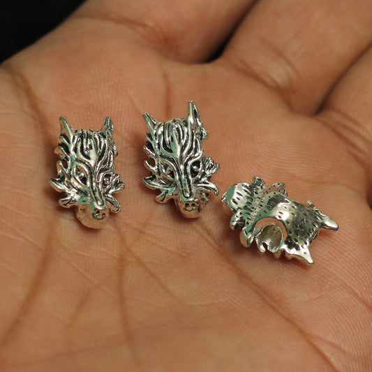 10 Pcs, 18x11mm German Silver Fox Face Spacer Beads - Silver / German Silver