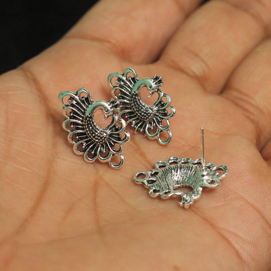 22x14mm German Silver Pecock Earring Components - Silver / German Silver / 4 Pcs