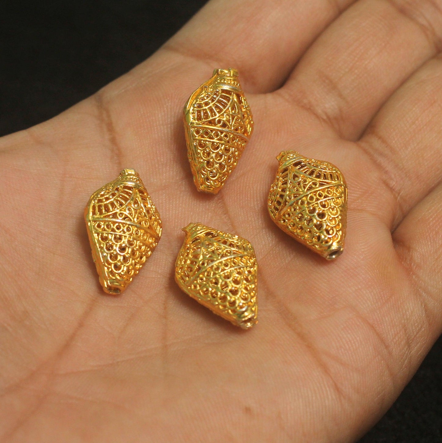 24x15mm, German Silver Golden Plated Beads - Golden / German Silver / 10 Pcs