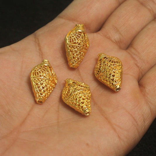 24x15mm, German Silver Golden Plated Beads - Golden / German Silver / 10 Pcs