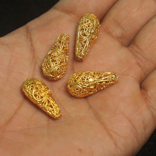 25x12mm, German Silver Golden Plated Beads - Golden / German Silver / 10 Pcs