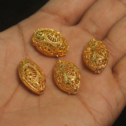 22x15mm, German Silver Golden Plated Beads - Golden / German Silver / 10 Pcs