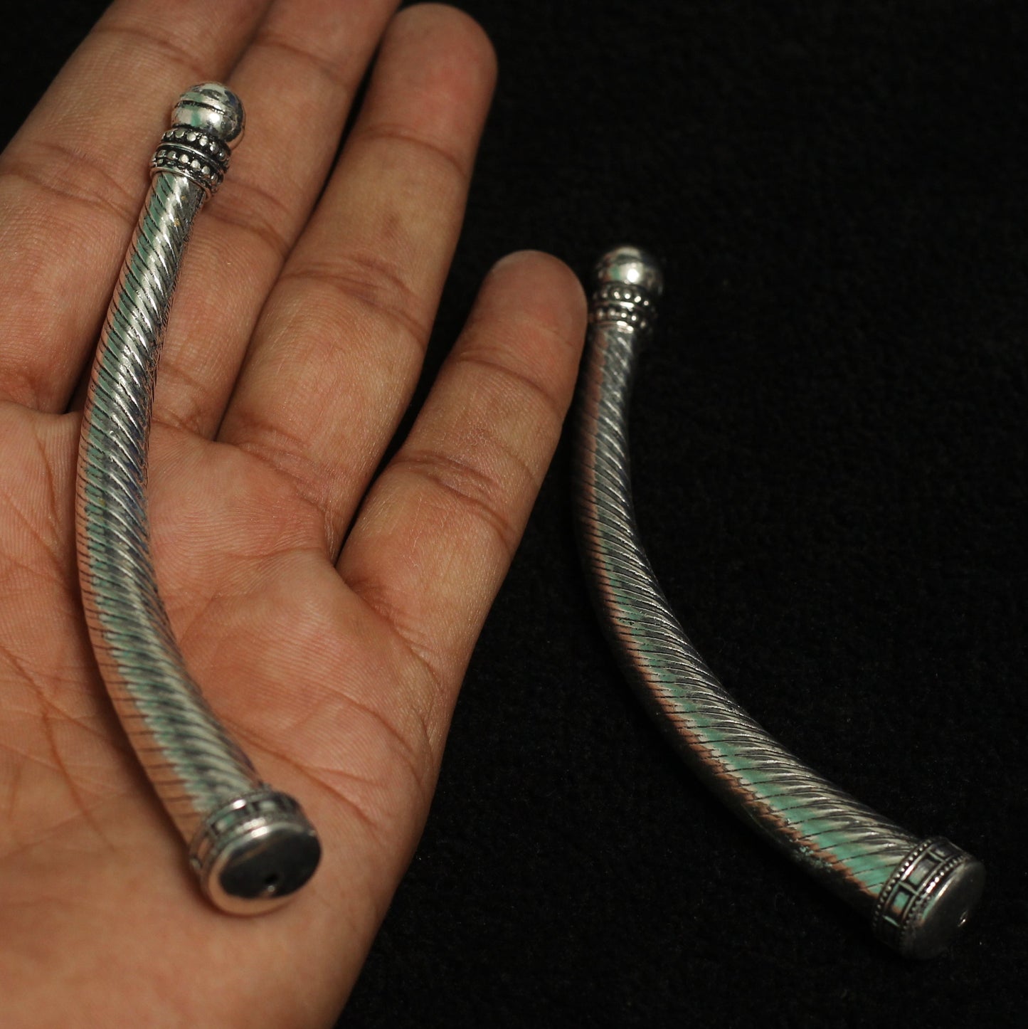 1 Pair, 4 Inches German Silver Hasli Tube Pipe - Silver / German Silver
