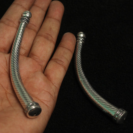 1 Pair, 4 Inches German Silver Hasli Tube Pipe - Silver / German Silver