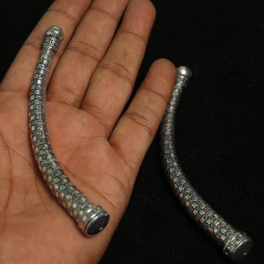 1 Pair, 4 Inches German Silver Hasli Tube Pipe - Silver / German Silver