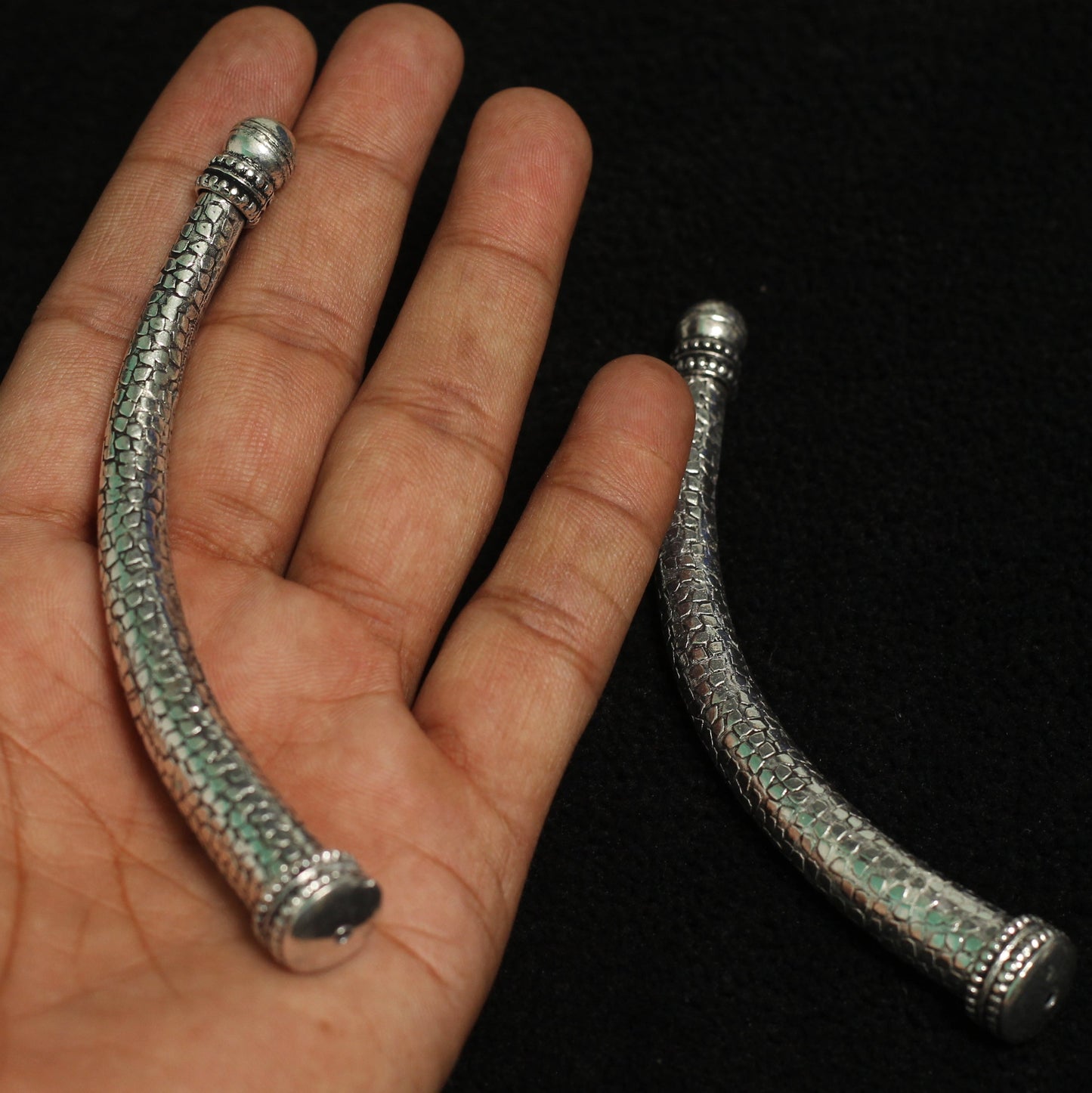 1 Pair, 4 Inches German Silver Hasli Tube Pipe - Silver / German Silver