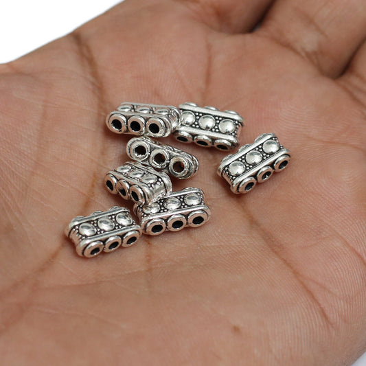 7x13mm German Silver Three Strings Connectors - Silver / German Silver / 10 pcs