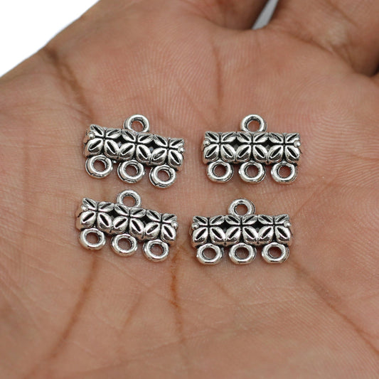 12x15mm German Silver Three Strings Connectors - Silver / German Silver / 10 pcs