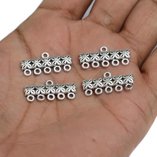 11x24mm German Silver Five Strings Connectors - Silver / German Silver / 10 Pcs