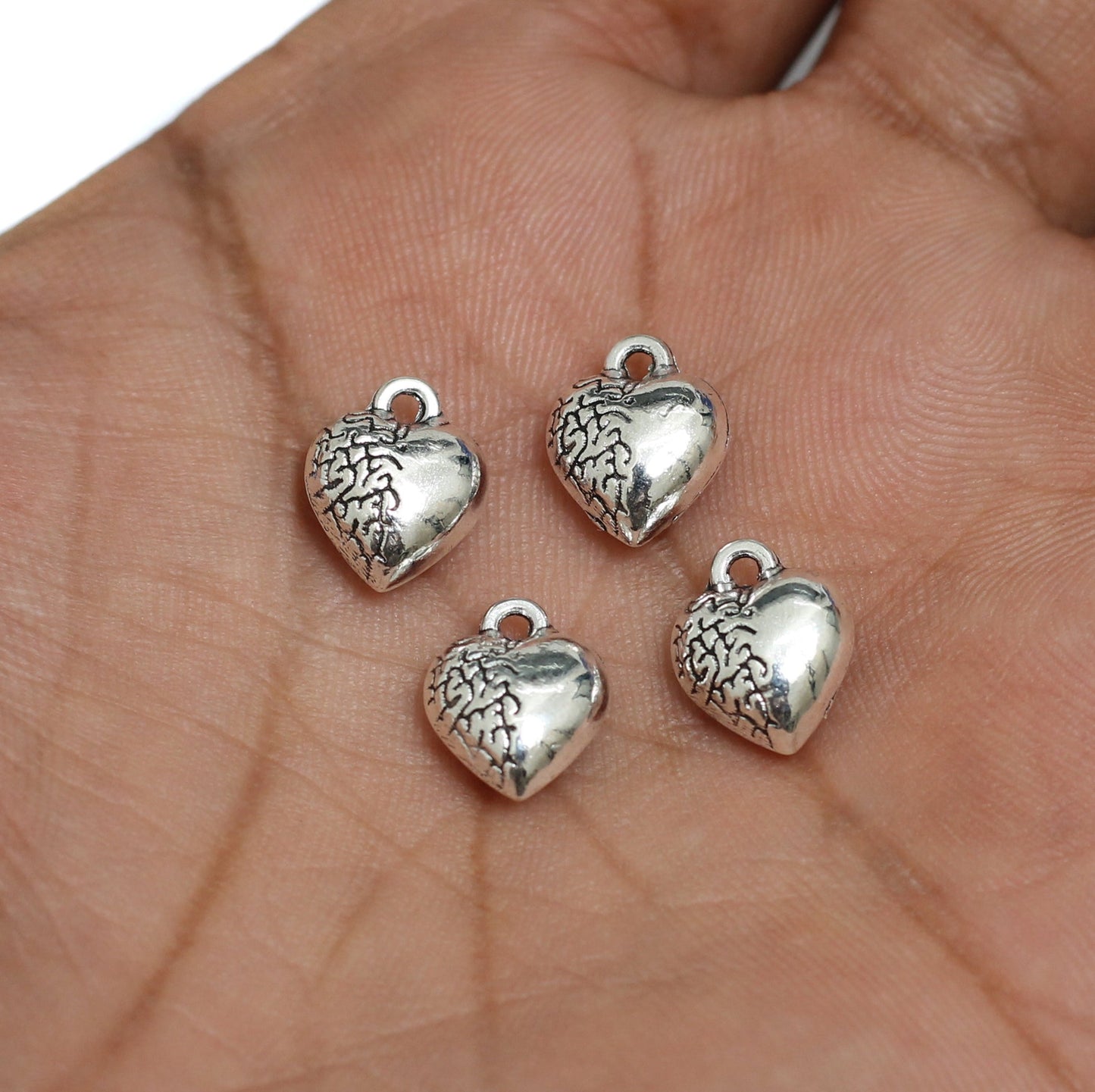 10x12mm German Silver Heart Charms - Silver / German Silver / 10 pcs