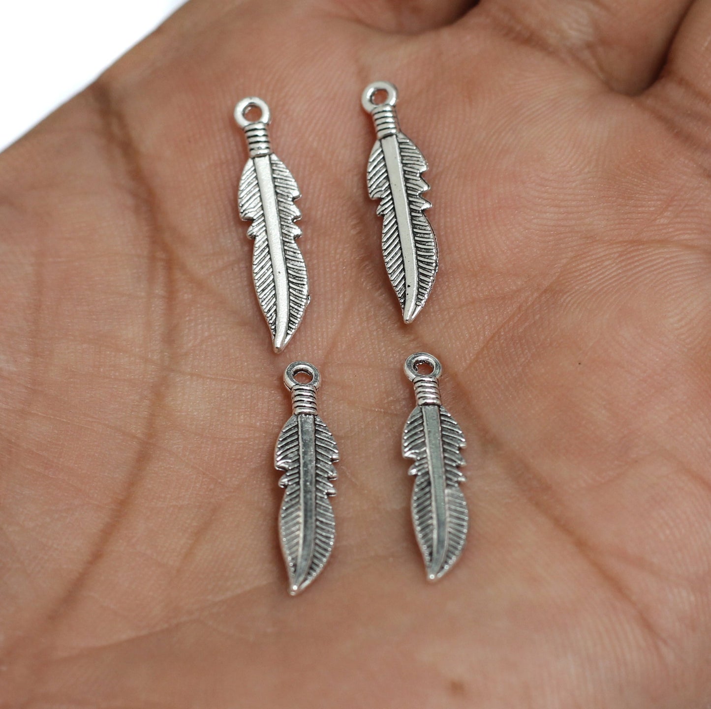 5x24mm German Silver Feather Charms - Silver / German Silver / 10 Pcs