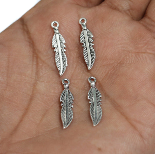 5x24mm German Silver Feather Charms - Silver / German Silver / 10 Pcs