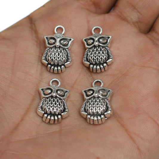 13x22mm German Silver Owl Charms - Silver / German Silver / 10 Pcs