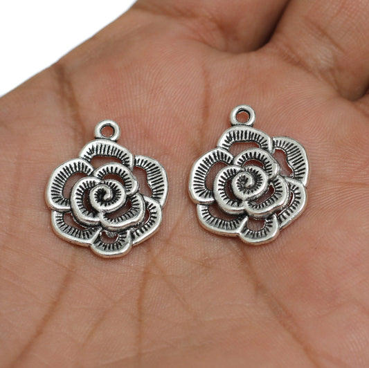 21x24mm German Silver Flower Charms - Silver / German Silver / 10 Pcs