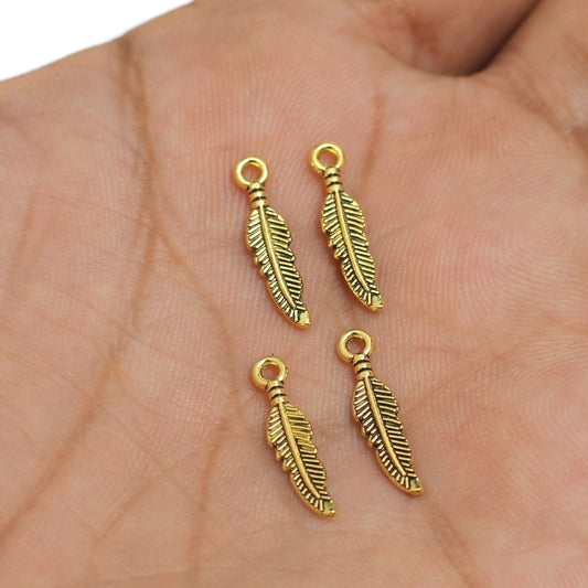 12x4mm, German Silver Feather Charm - Golden / 50g