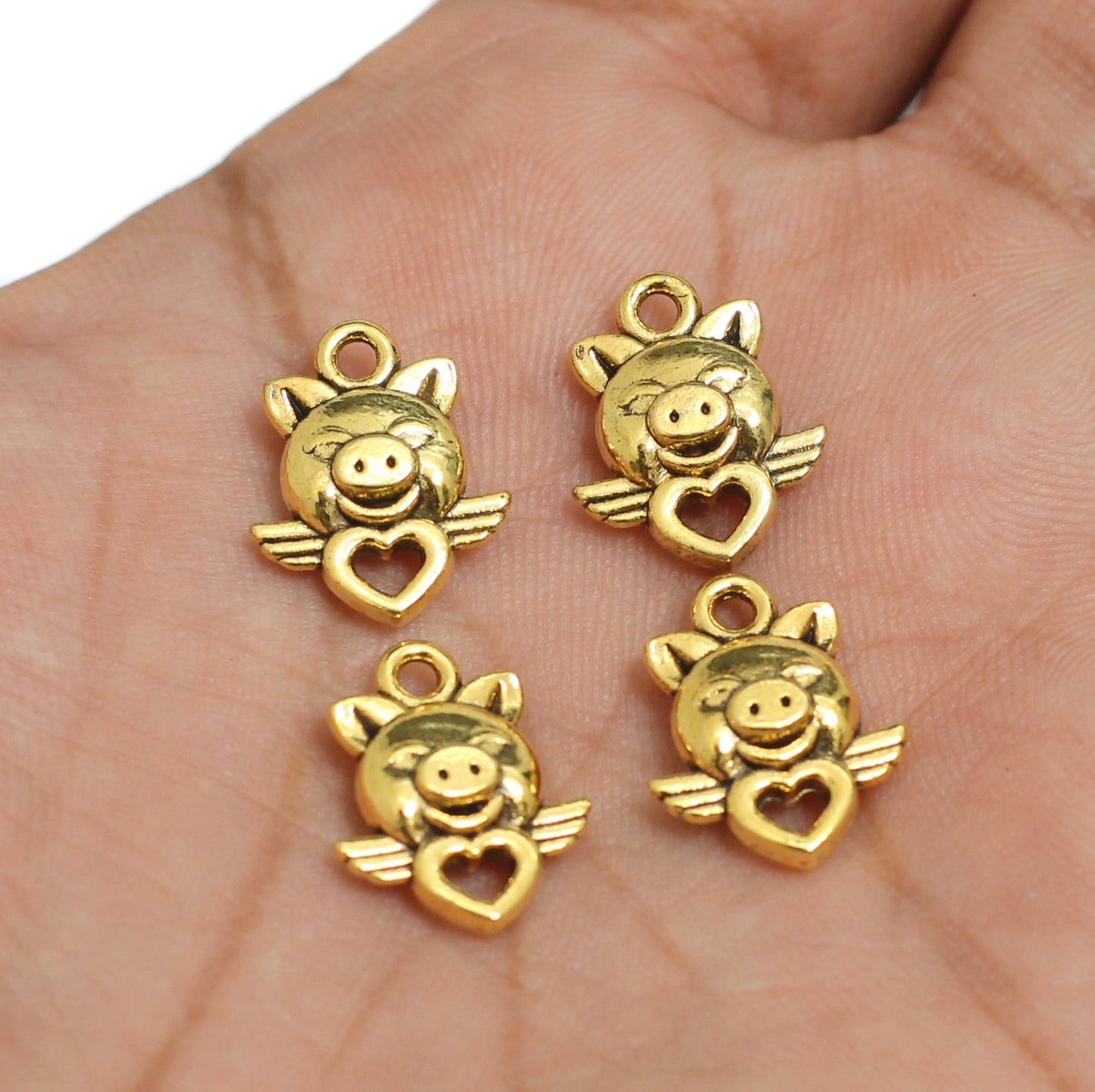 15x13mm, Pig Face German Silver Charm - Golden / 50g