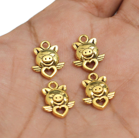 15x13mm, Pig Face German Silver Charm - Golden / 50g