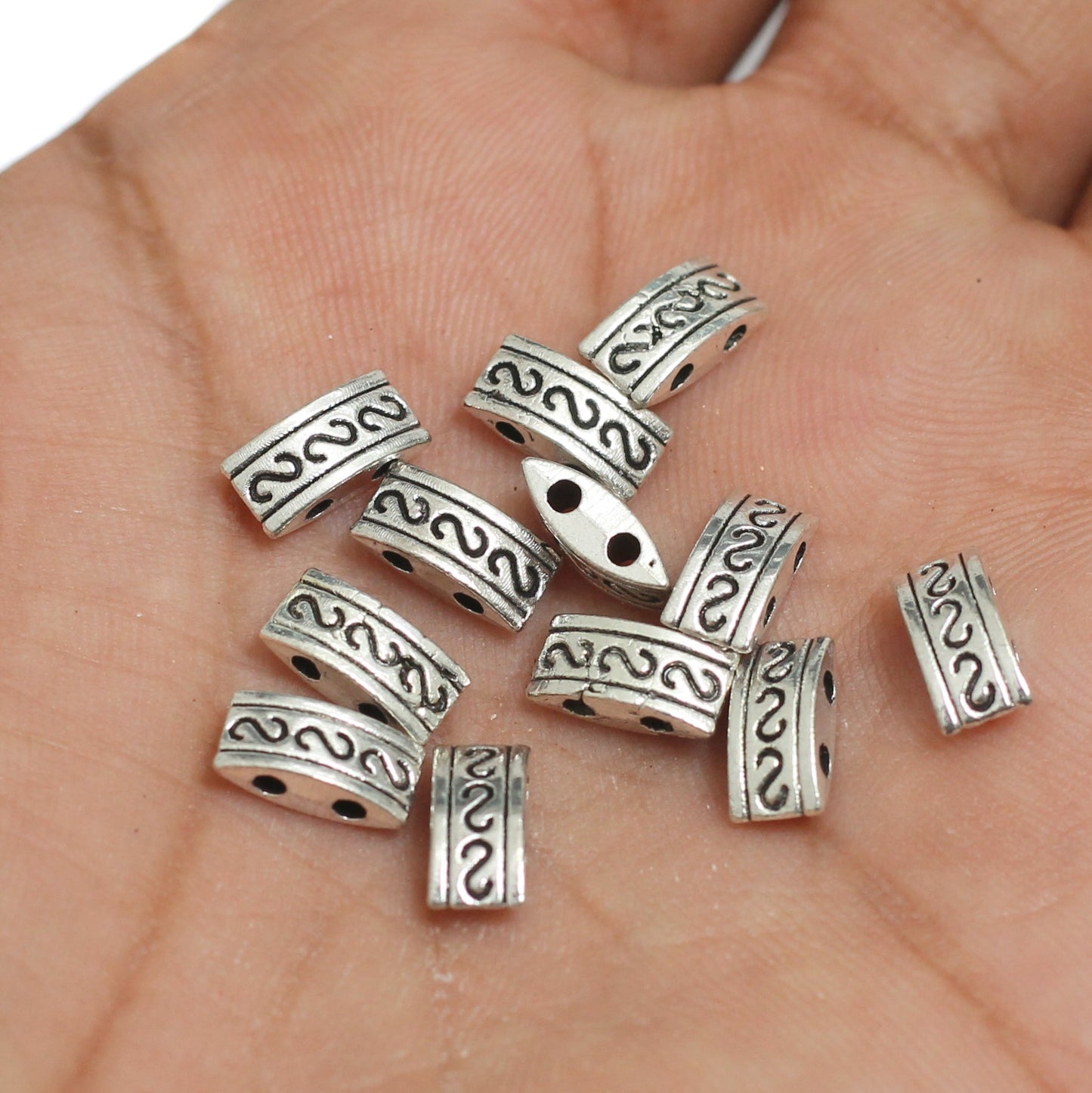 10x5mm, 2 String German Silver Spacers Connectors - Silver / German Silver / 50gm