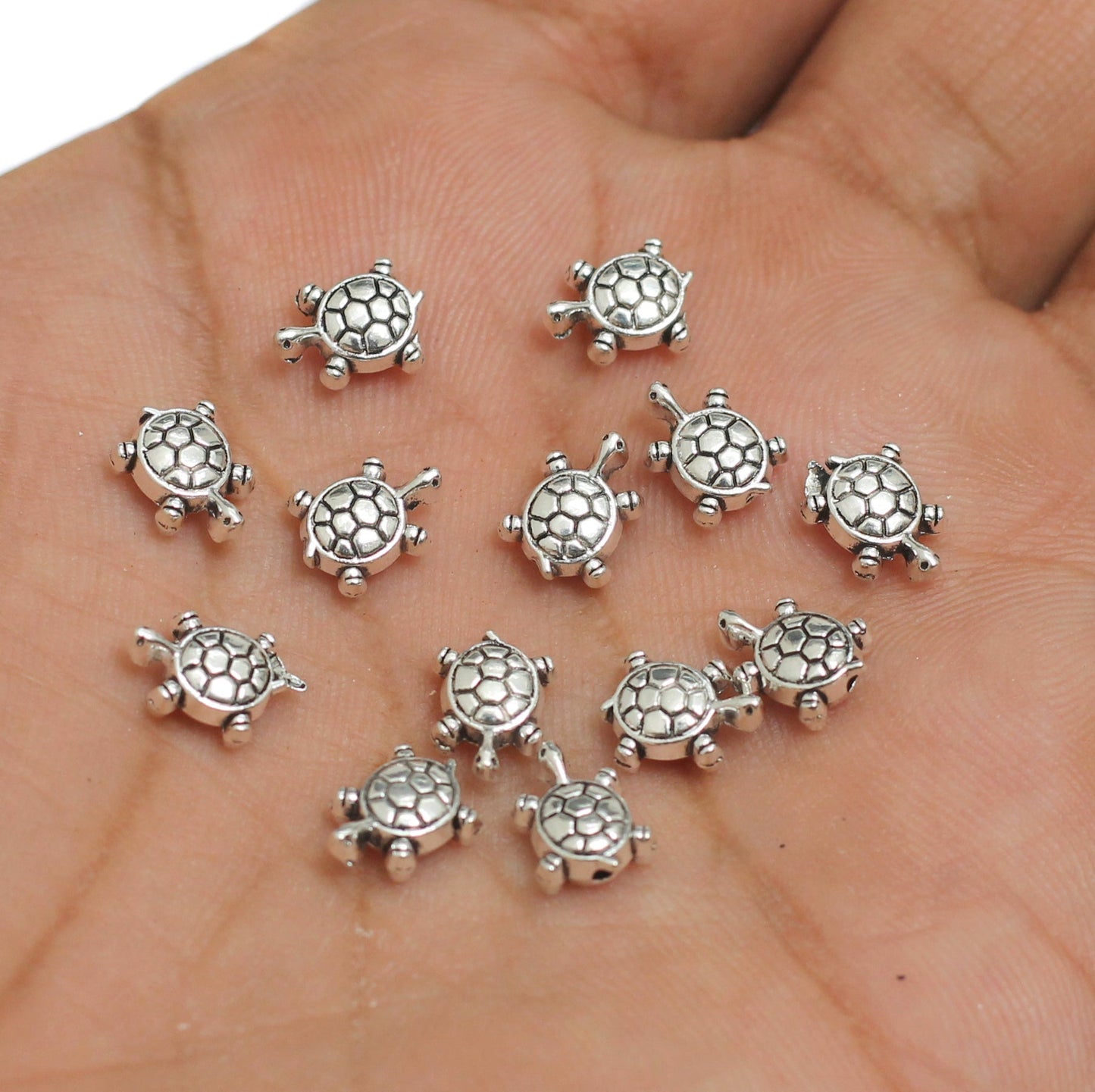 8x6mm, German Silver Turtle Beads - Silver / German Silver / 50g