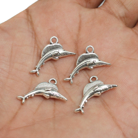 22x11mm, Fish Shape German Silver Charm - Silver / German Silver / 50g