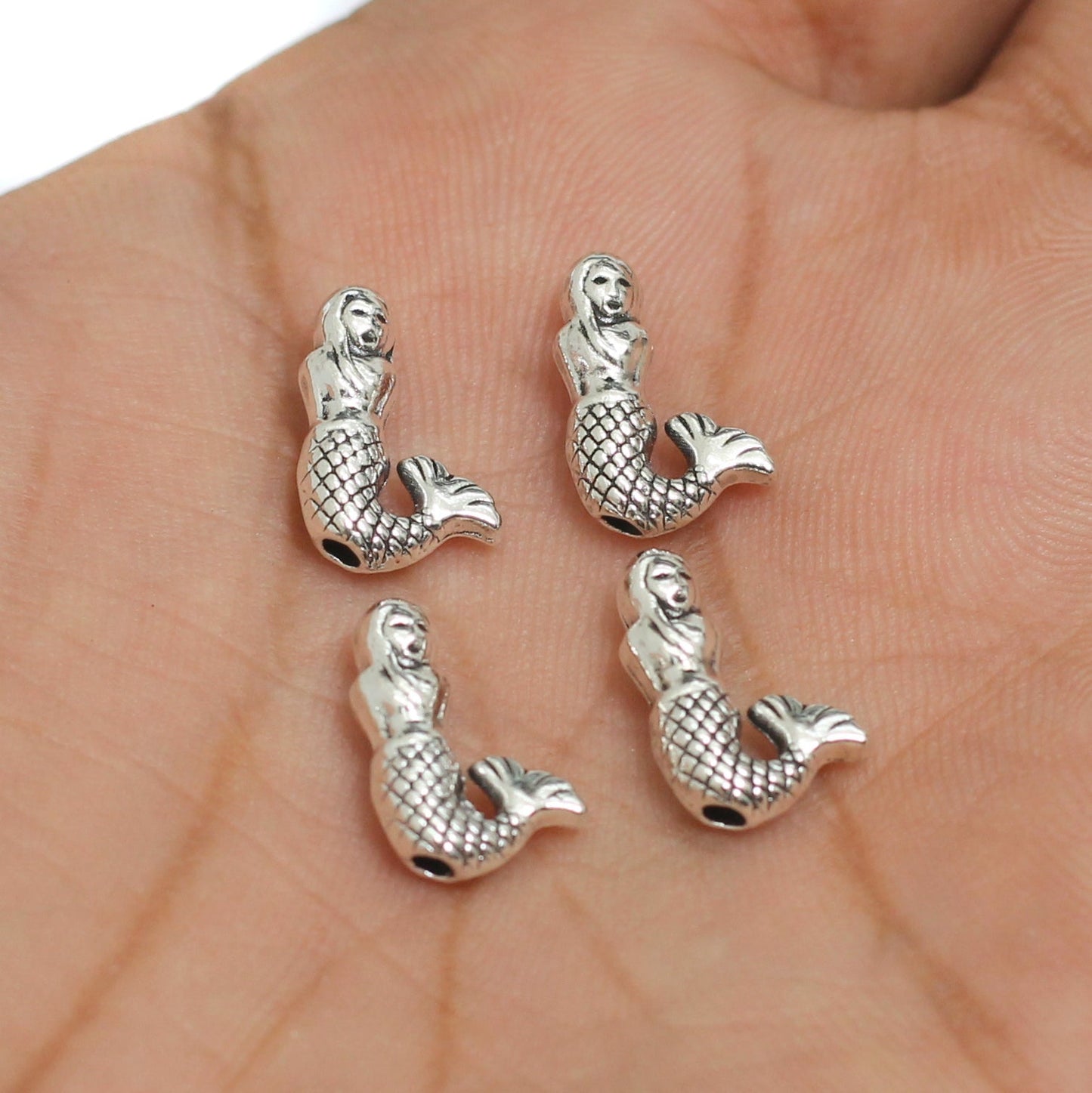 13x9mm, Mermaid German Silver Beads - Silver / German Silver / 50g